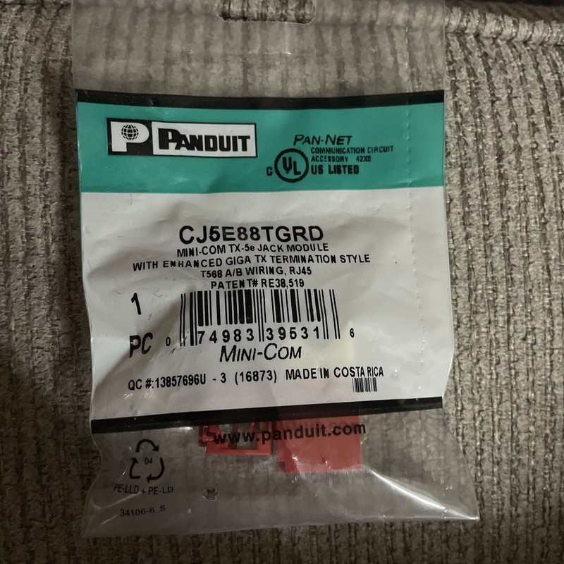 24 Panduit CJ5E88TGRD with Enhanced GIGA TX-5E  Jack Module 