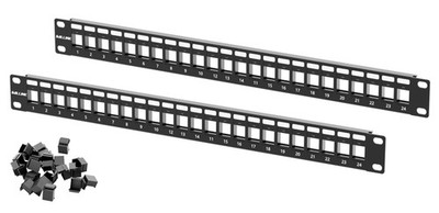 Blank Keystone Patch Panel 24 Port 1U 19 Inch Network Dust-Proof Design 2-Pack