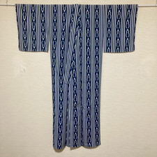 Japanese Kimono Polyester Blue Length 64" Washable From Japan