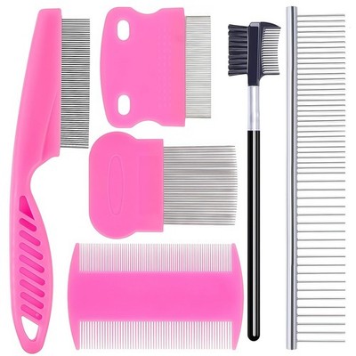 6 Pack Pet Grooming Combs, Stainless Steel Dog and Cat Grooming Combs with Ro...