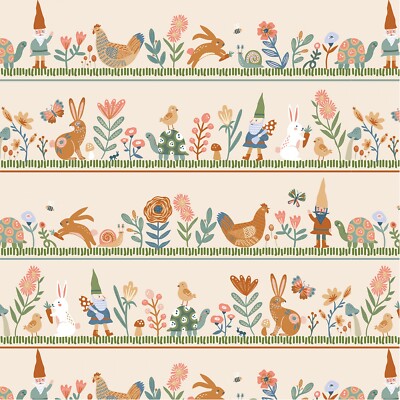 Poppie Cotton Fabric Hide & Seek Honey I'm Gnome Border Stripe Natural (HS23408)