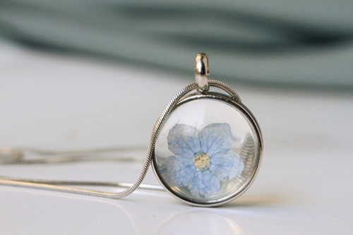 Medaillon Halskette Vergissmeinnicht Edelstahl Blumen Geschenkidee Frauen Mutter - Bild 4 von 6