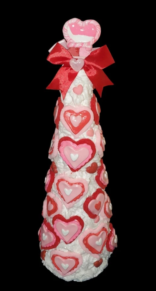 Handmade Clay Shabby White Red Pink Hearts Valentines Day 17" Tree Decor - Image 2 of 4