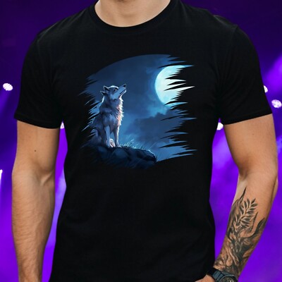 Herren T-Shirt Majestätischer Wolf Motiv Baumwolle Größe XS bis 5XL