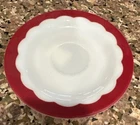 Corning Saucer Plate Red Scalloped Border Milk Glass Restaurant Ware Vintage