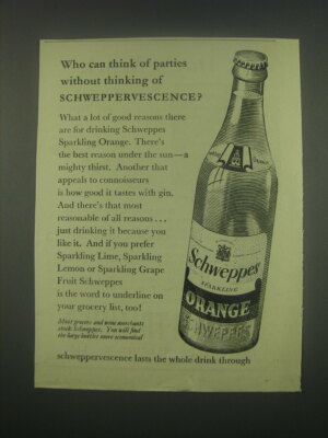 1949 Schweppes Sparkling Orange Drink Ad - Who can think of parties without