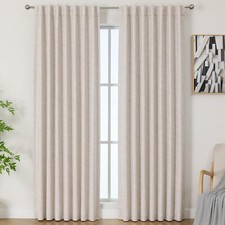 Blackout Curtains, Insulated Linen Curtains, Set of 2, Strap/Pole Bag