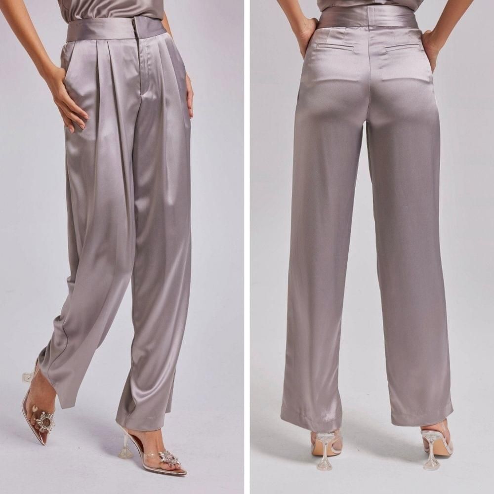 Generation Love Keaton satin pants Platinum silver gray wide