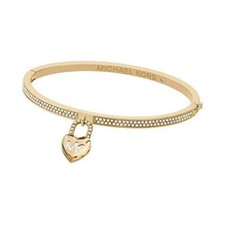 NEW MICHAEL KORS GOLD,CRYSTAL GLITZ HEART CHARM BANGLE BRACELET MKJ7018
