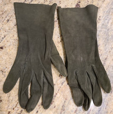 Vintage Women's Size Large Olive Green Thin Suede Formal 10.5" Gloves