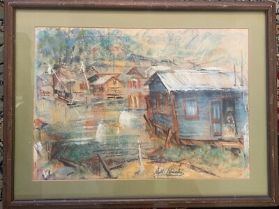 Old Cabin Signed LR Watercolor & Pastel  * painting Artist unknown