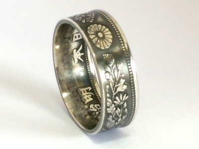 Münzring Japan 50 Sen Silber 800er Größe 48 bis 68 Ring Münze Münzringe Ring