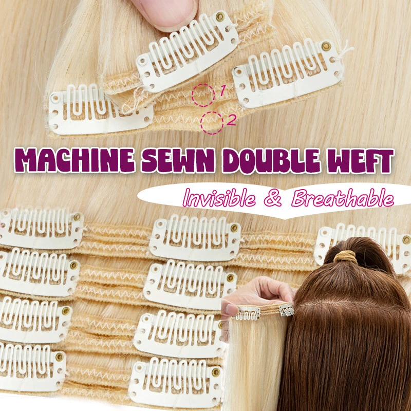 Double Wefts Clip In REAL REMY Human Hair Extensions Full Head 24Inch=170G Thick - Image 4 of 4