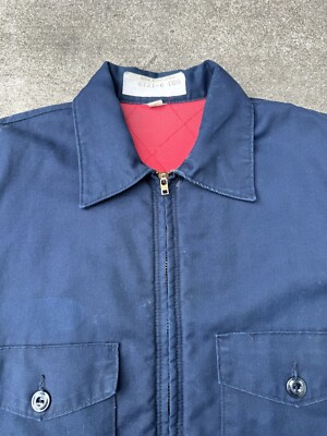 Vintage 60s Blue Bomber Workwear Uniform Zip Up Jacket Mens Boxy