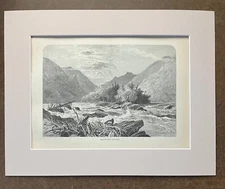 Antique 1874 Wood Engraving "Mountain Island" NC in Frame-Ready 11x14 Mat