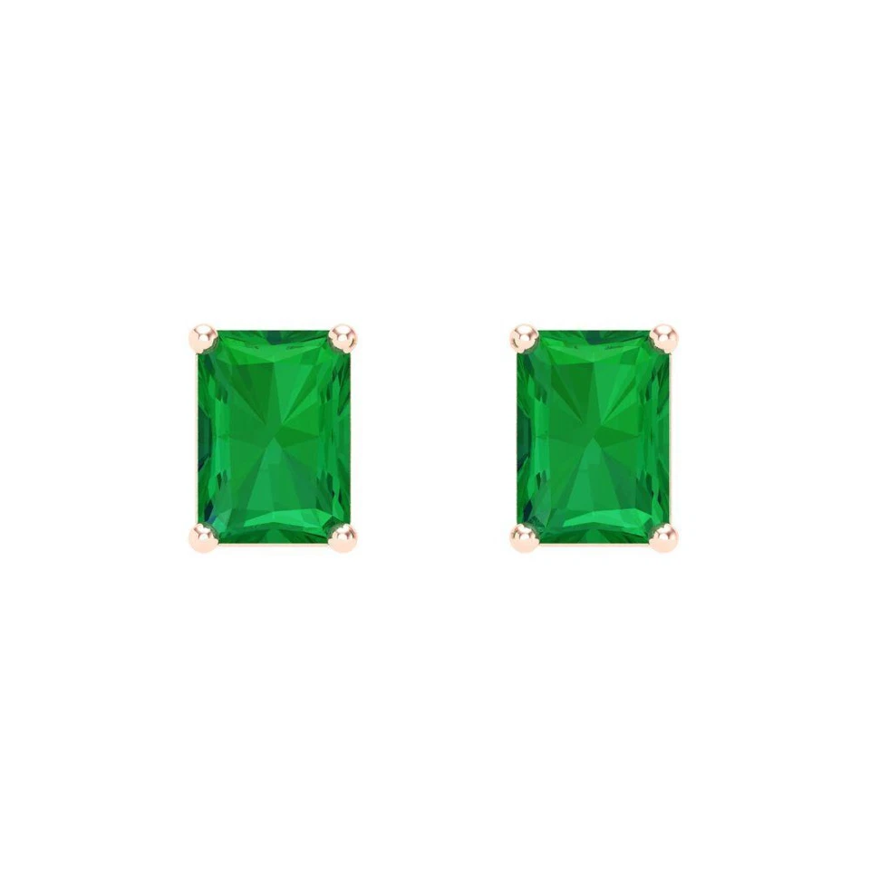 2 ct Emerald Cut Solitaire Studs Gemstone Solid Rose Gold Earrings Screw back - Image 3 of 4
