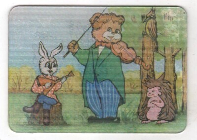 1989 Stereo 3D Lenticular POCKET CALENDAR Bear Bunny Hedgehog & 3 piglets Russia