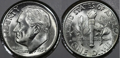 1950 D Roosevelt Dime GEM BU FULL BANDS!  50D633