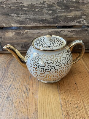 Vintage Sadler Gold Gild Squiggle Tea Pot Made in England Rare Teapot Hand # d