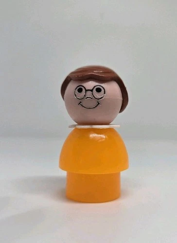 Vintage Fisher Price little people orange girl w/glasses brown hair School 2550
