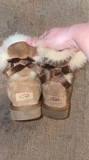 UGG boots brown suede fur trim bows shearling style mid calf flat