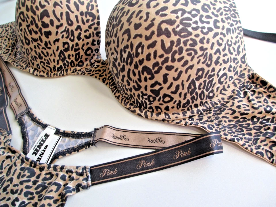 VICTORIA'S SECRET PINK Super Push-Up Bra & Panty Set VS Leopard 36D 38B 38C 38D - Image 4 of 4