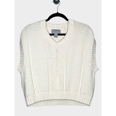ESPRIT SPORT Vintage Cream Cable Knit Cropped Sweater Vest Size Large Cotton