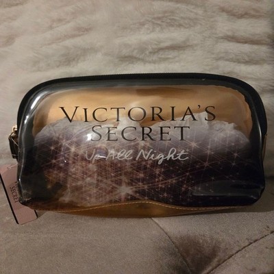 Women's Victoria's Secret Gold & Black Up All Night Cosmetic Bag One Size