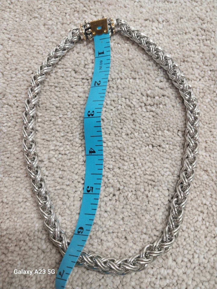 Collar Cuerda Cadena Gruesa Gruesa Tono Plata RAU KLIKIT De Colección 14" Foto 2 de 4