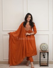 Women's Cotton Kurti Pant Dupatta Set Bollywood Designer Ethnic Salwar Kameez