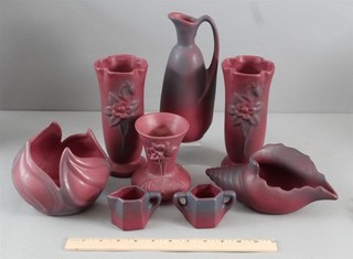 8 Antique Van Briggle Art Pottery Mulberry Glaze Vases Pitcher Sugar Creamer NR