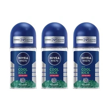 3 Pk Nivea Men Roll On Deodorant Cool Kick Extra Dry Freezy Green 50mL