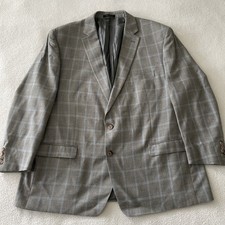 Ralph Lauren Blazer Mens 52R Silk Wool Sport Coat Windowpane Plaid Jacket Grey