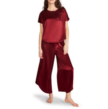 BB Dakota Women's Satin 2-Piece Short Sleeve  Pant Lounge Set M