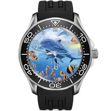 Delphin Unterwasser Welt Taucher Sportlich Stil Silikon Schwarz Band Armbanduhr