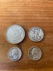 Mixed Lot Of 4 90% Silver US Coins Morgan Dollar Walking Liberty Half Washington