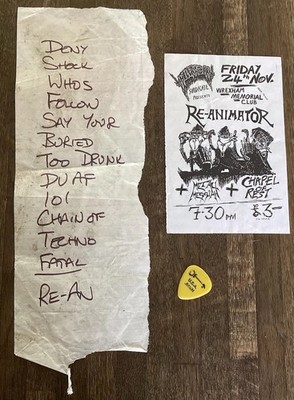 Original RE-ANIMATOR Hand Written Signed Setlist Flyer Plectrum 24 November 1989