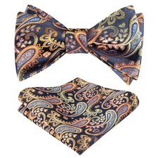 Mens 2pcs Self-tied Paisley Bow Tie Set with Hanky Casual Floral Hand Tied Ne...