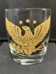New Vintage Bicentennial Gold Eagle Rock Glass Low Ball Glass