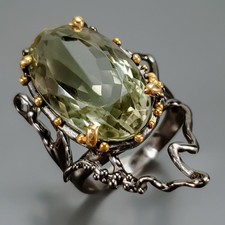 GEM 24 ct Natural Green Amethyst Ring 925 Sterling Silver Size 8.75 /R439716