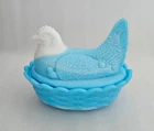 Westmoreland Blue & White Hen on Nest Nesting Blue Slag Milk Glass 5.5" Vintage