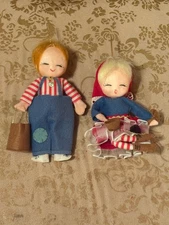 Vintage 60’s Kitschy MCM Forsum Japan Felted Jack & Jill Ornaments Lot Of 2 (B)