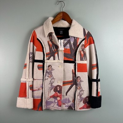 Custo Barcelona NEW Old Stock Size 4 Patchwork Printed Womens Jacket Orange Warm
