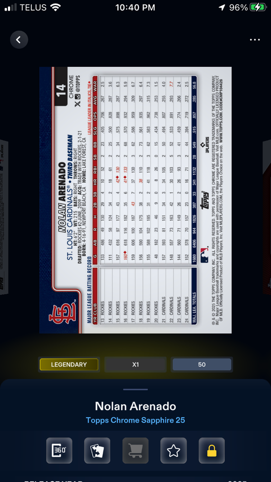 (DIGITAL CARD) 2025 Topps Bunt Digital Nolan Arenando Legendary 50cc | eBay