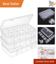 3 Pack Plastic Storage Organizer Boxes with 15 Compartments for Crafts Tackle...