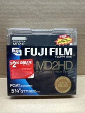 Fuji 5.25 in. MD2HD floppy disks.  5 1/4". Unformatted.  Sealed.  Old stock.