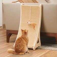 Curved Cat Scratcher, Sisal Kitty Scratching Ramp, L Shape Scratch Pad for In...