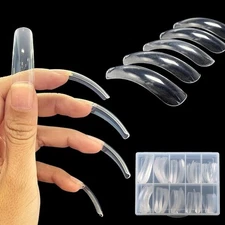 Curved Square Nail Tips Press on Full Cover Nails, Extra Curve Clear XXL Squa...