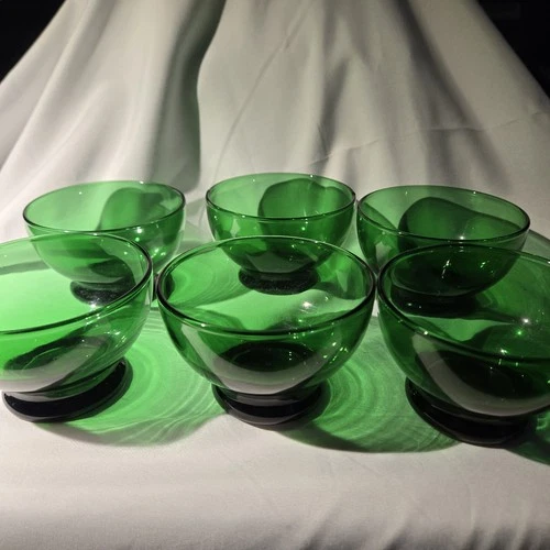 Set of six Anchor Hocking Forest Green Depression glass bowls