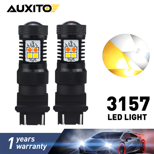 2X 3157 3156 LED Switchback White Yellow amber Turn Signal Light DRL Bulb US EDO